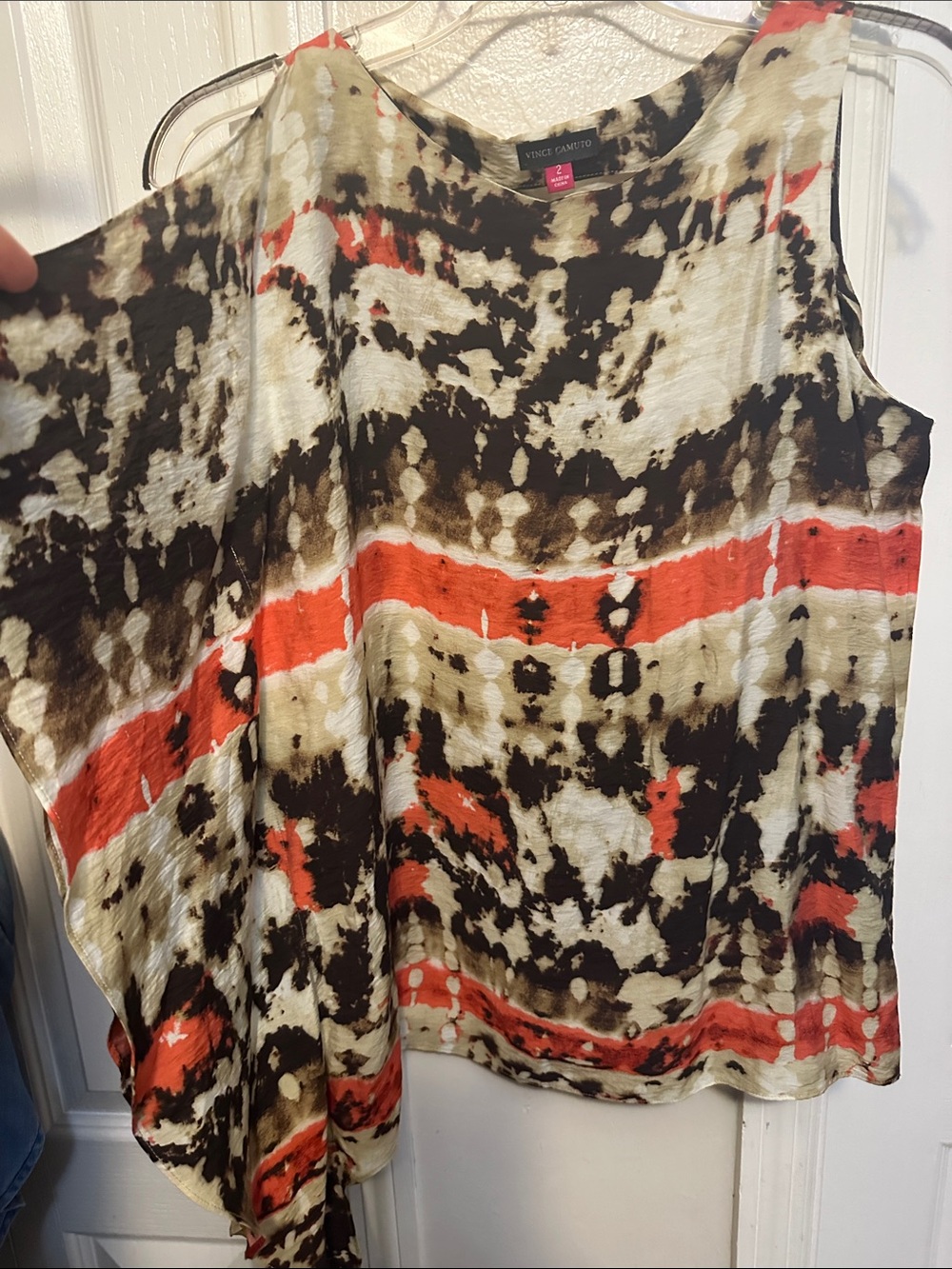 Vince Camuto Coral, Black & Cream Tie-Dye Sleeveless Tank